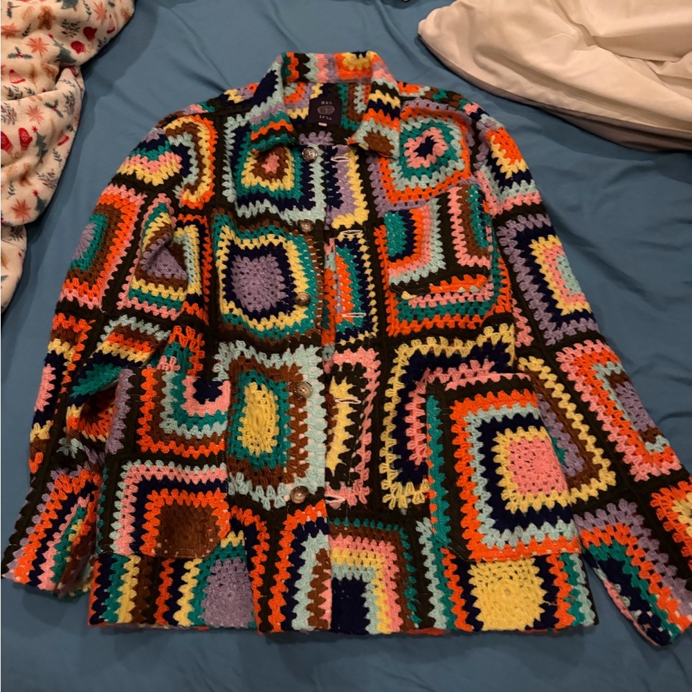Multicolor Crochet Patchwork Blazer Jacket by Unknown Brand
